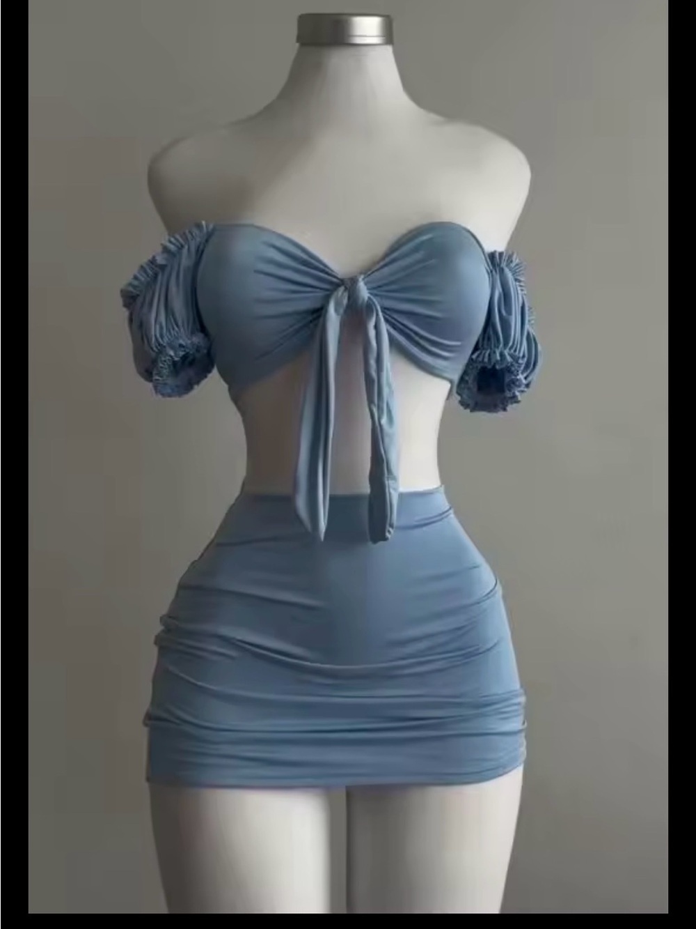 Light Blue Off-Shoulder Tie-Front Mini Dress